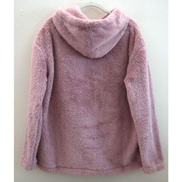 Aeropostale Women's Sz L Pink Sherpa Fleece Embroidered Logo Pullover Hoodie - Picture 2 of 7